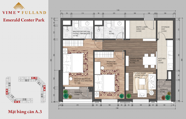 Thiết kế mặt bằng căn hộ The Emerald Đình Thôn